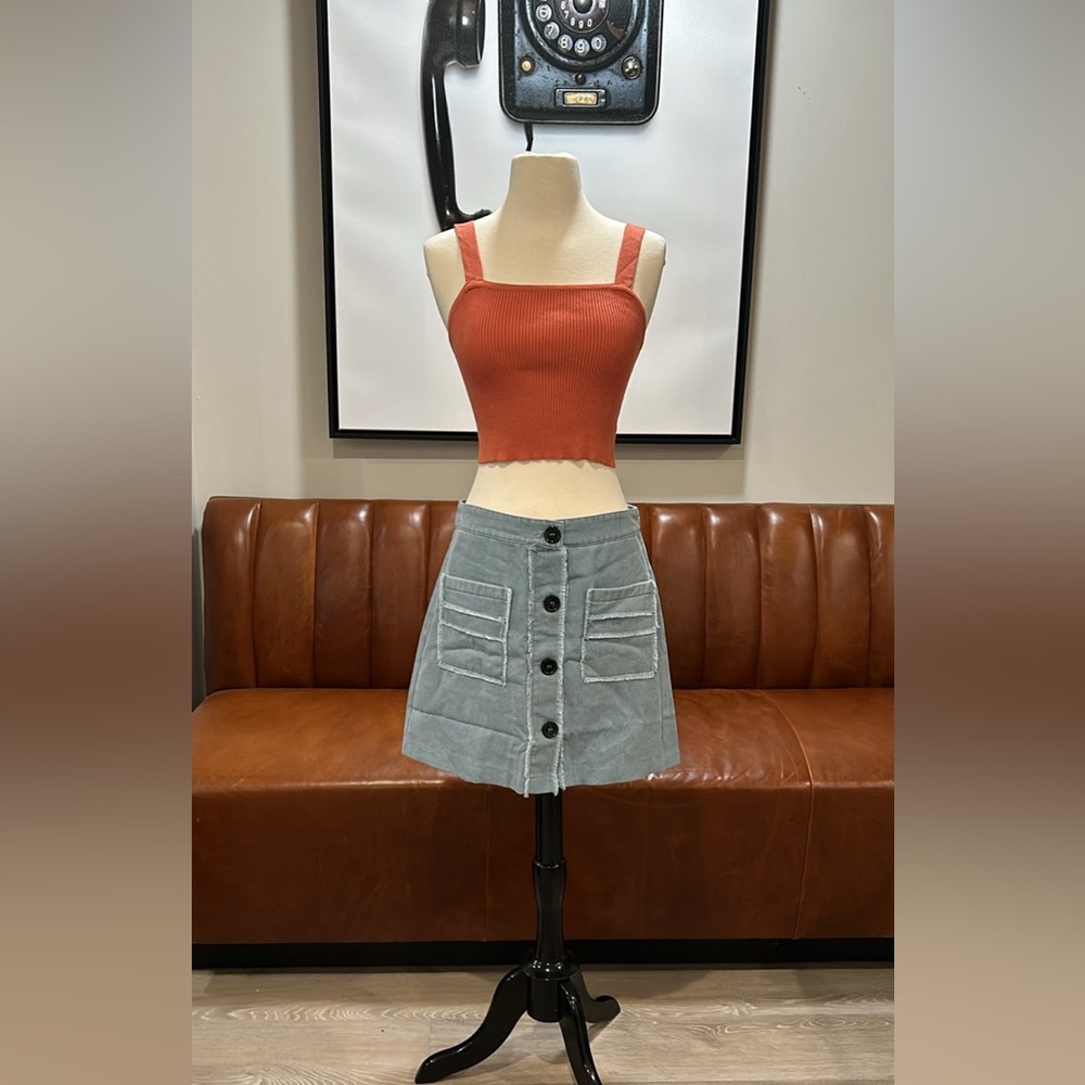 BRAND NEW OUTFIT! Cotton Mini-Skirt, Button-Down Front With Crop Sweater